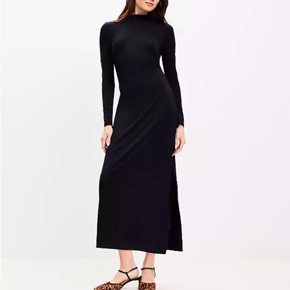 LOFT Black Sheath Dress Long Sleeve Mock Neck